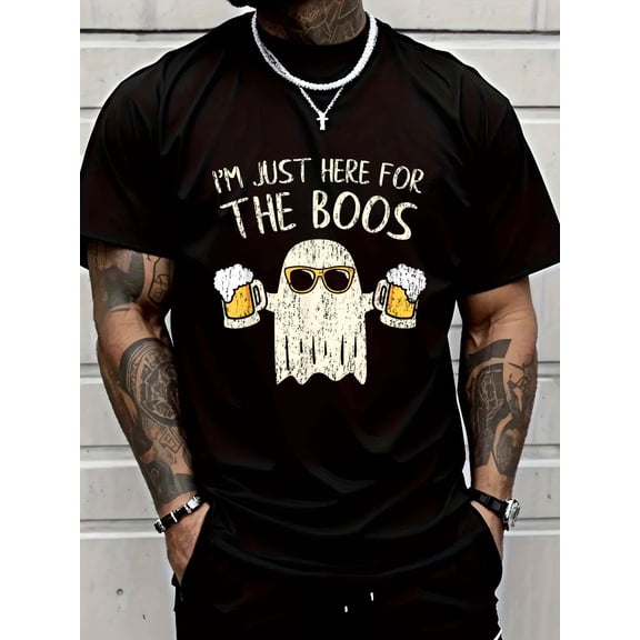 Cotton Im Just Here for the Boos Funny Gift Halloween Ghost T-Shirt Men's Graphic Tee,Casual Short Sleeve Shirt