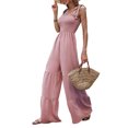 thumbnail image 4 of SAYOO Mono de Pierna Ancha de Verano para Mujer, Mameluco con Cuello de Barco de Color Sólido Sin Mangas con Lazo SAYOO Moda, 4 of 9