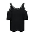 thumbnail image 4 of DYMADE Women Casual Pullover Summer Off-Shoulder Blouse Lace T-Shirts, 4 of 6