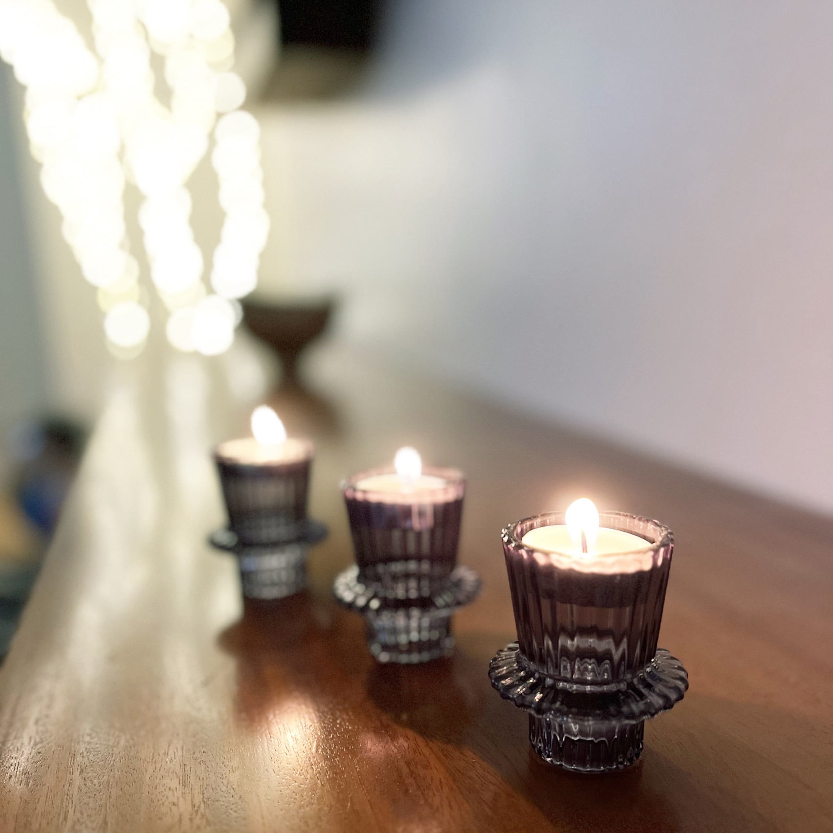 (3 pack) Mainstays Decorative Smoke Glass Ribbed Taper Tealight Candleholder, Set of 3, 3"