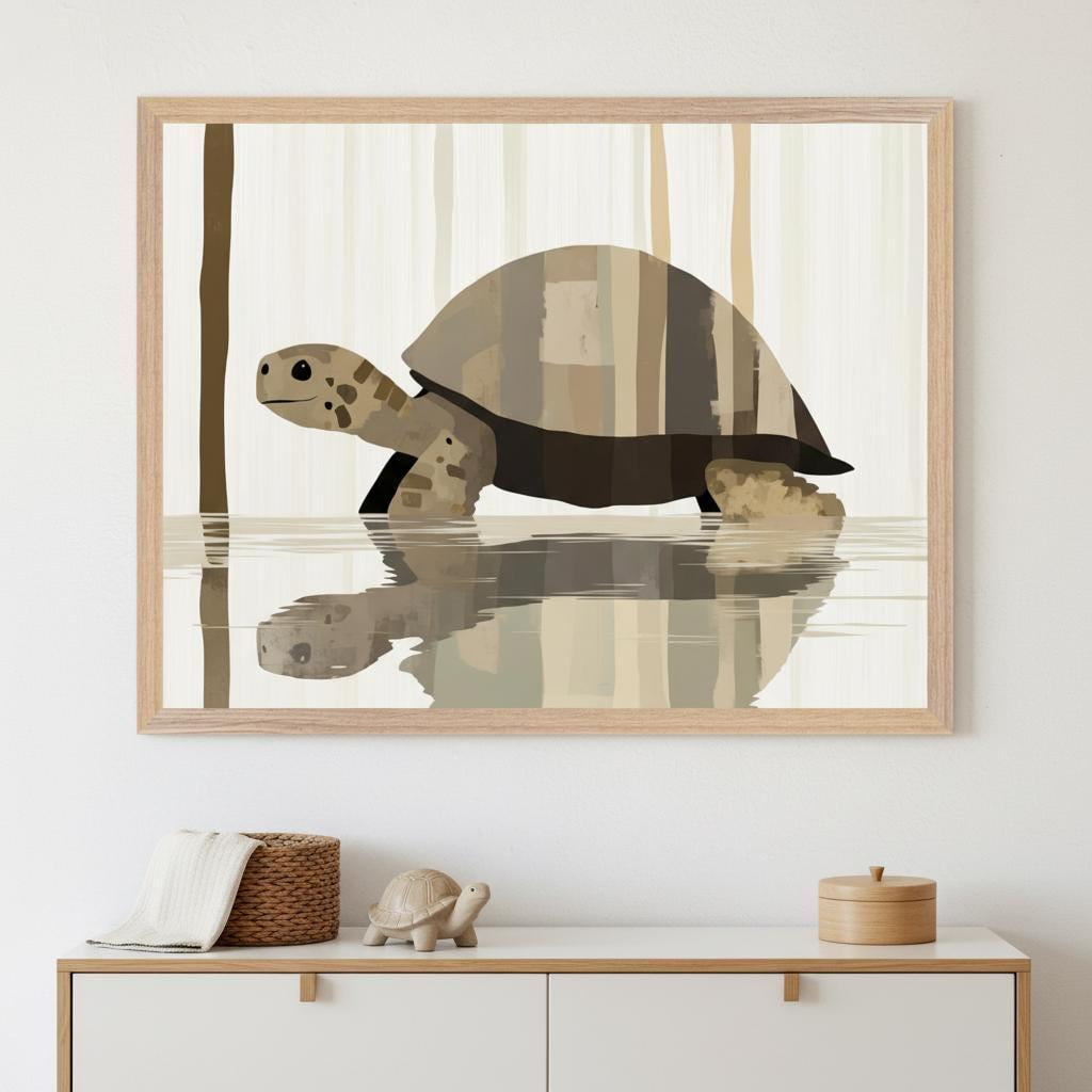 Turtle Minimalist Neutral Animal Earth Tone Tortoise Nature Ocean Nursery Poster , Poster Print Only