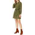 thumbnail image 4 of INSPIRE CHIC Women's Corduroy Tie Waist Button Front Vintage Mini A-Line Shirt Dresses Army Green S, 4 of 6