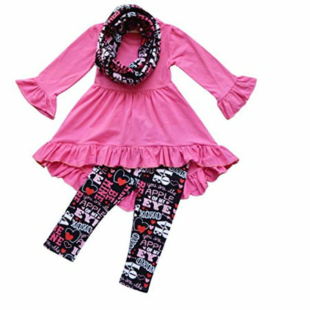 Unique Baby Girls Valentine's Day Outfit Ruffle Top Legging Set (4T/M, Pink)