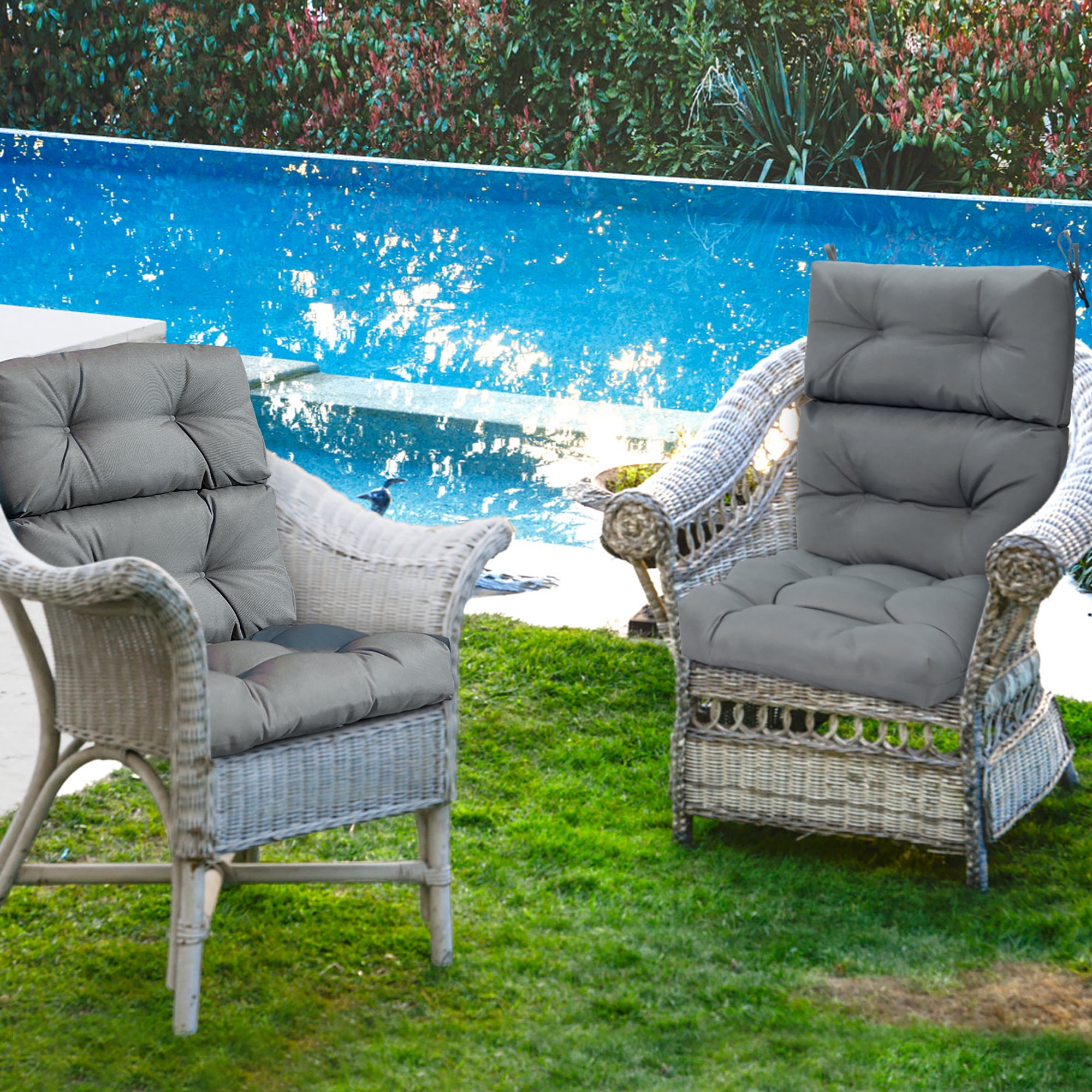 Costway 22''x44'' Back Chair Cushion Tufted Pillow Patio Seating Pad Gray