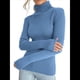 thumbnail image 2 of Suéteres Acanalados para Mujer, Lindos Suéteres de Punto de Cuello Alto, Ajustados y Cálidos Azul Mar un Tamaño, 2 of 9