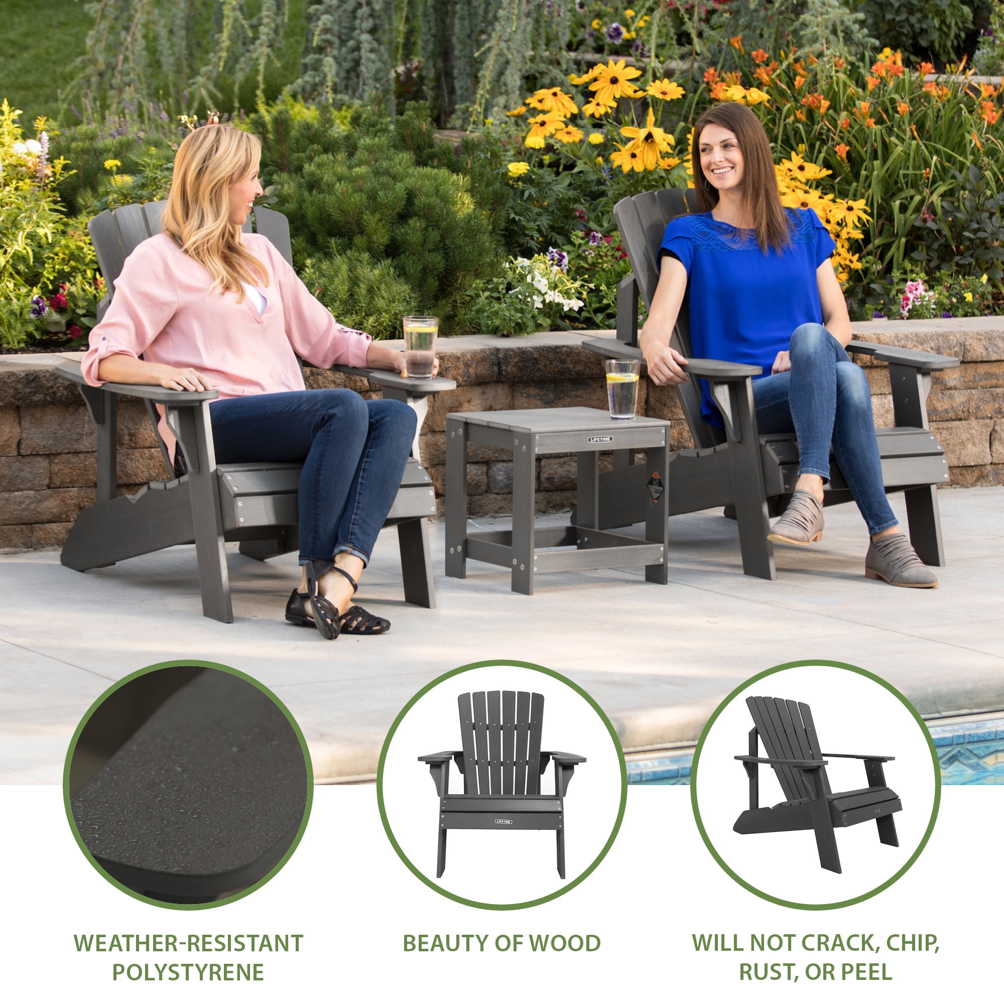Lifetime Polystyrene Adirondack Chair, Shale Stone