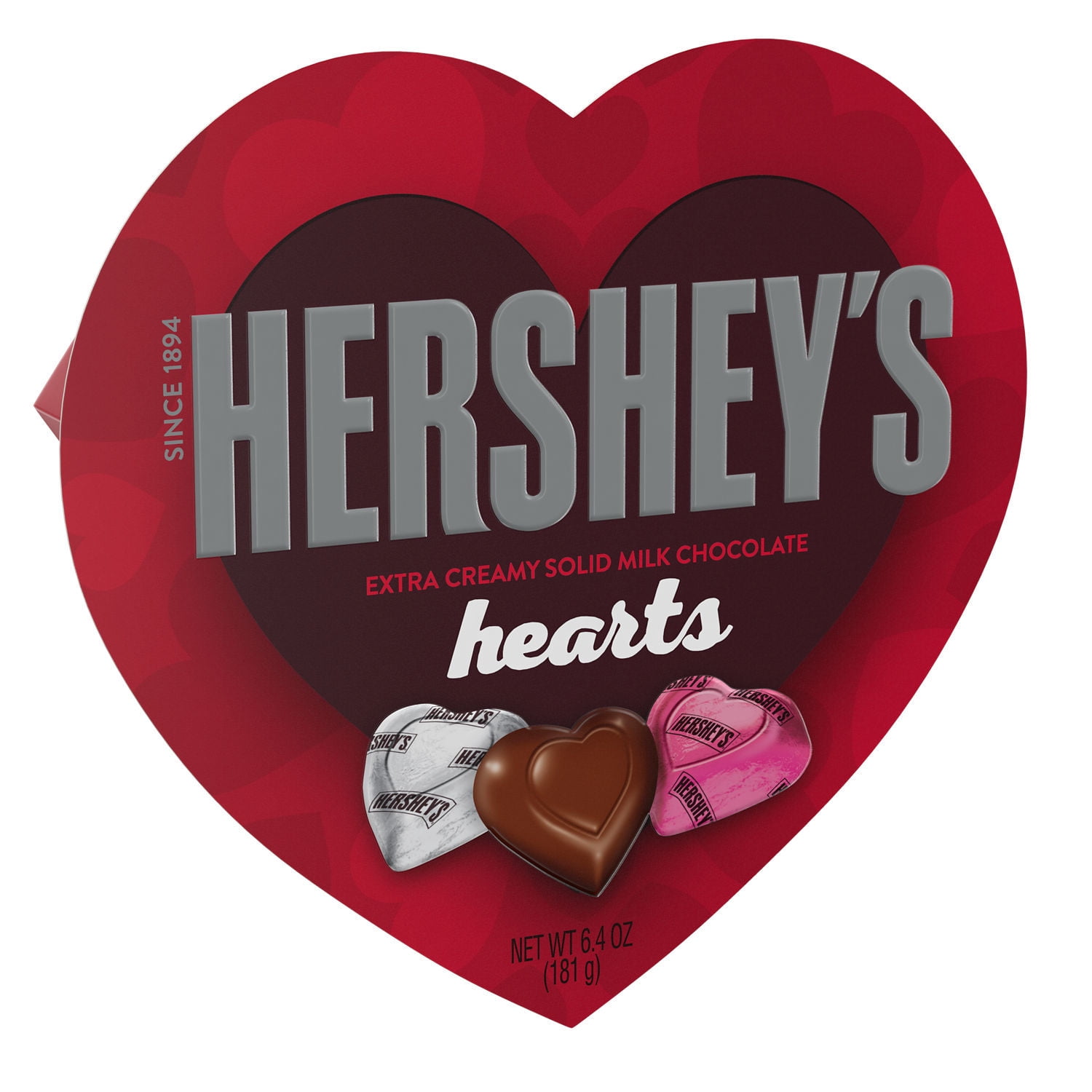HERSHEY'S, Extra Creamy Solid Milk Chocolate Hearts Candy, Valentine's Day, 6.4 oz, Gift Box