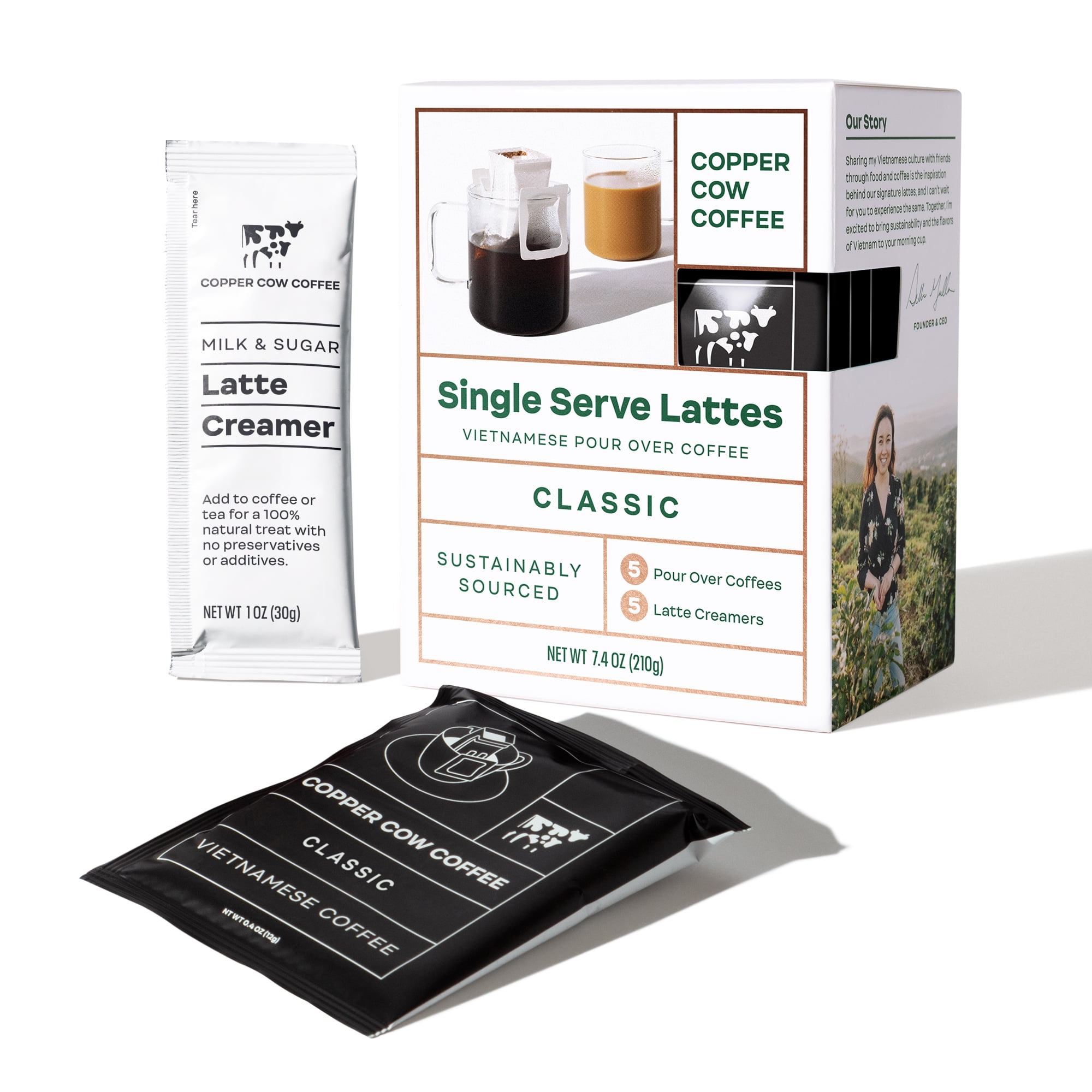 (2 pack) Copper Cow Coffee, Premium Dark Roast Vietnamese Coffee, Single-Serve Classic Lattes, 5ct