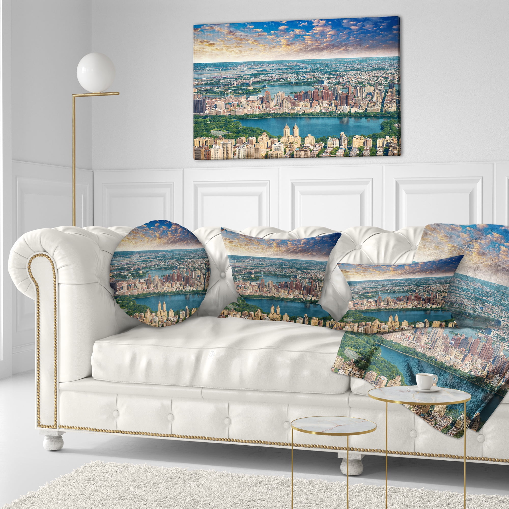 Designart Aerial View of Central Park - Landscape Photography Throw Pillow - 12x20
