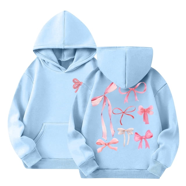 Cowsor Chandails à Capuche pour Filles avec Nœud Graphique Manches Longues Mignon Chandail
