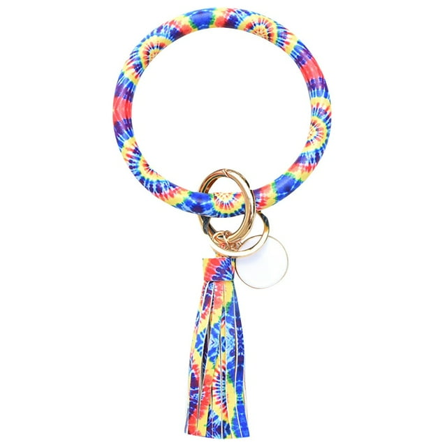 Tendance Mode Grand Bracelet en Cuir à Pampilles Rond Porte-Clés Bague Bijou Dragonne