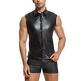 thumbnail image 6 of Men's Faux Leather Tank Top Slim Fit Button Down Shirt Top Sleeveless Casual Streetwear Top, 6 of 7