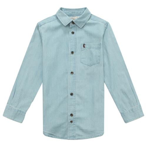 Richie House Little Boys Blue Denim Cotton R Embroidery Blouse 3/4