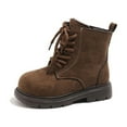 thumbnail image 6 of Dakaela 3-12Y Toddler Boys Girls Work Boots Suede Furry Lined Combat Ankle Booties Lace up Side Zipper Hiking Walking Shoes Brown, 6 of 8