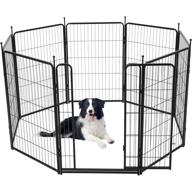 Historyli Corral para Perros,Valla de 8 Paneles Interior/Exterior,Corral de Ejercicio para Mascotas/Cachorros de Metal,Puerta Ancha y Umbral Bajo,Corral Portátil para Mascotas,27*40 Pulgadas
