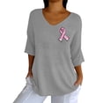 thumbnail image 2 of HLKJKLS Winter Clothing For Women V Neck Awareness Printed Mid Sleeve Shirt Polyester Casual Elastic Breast Cancer Gray S-3Xl, 2 of 5