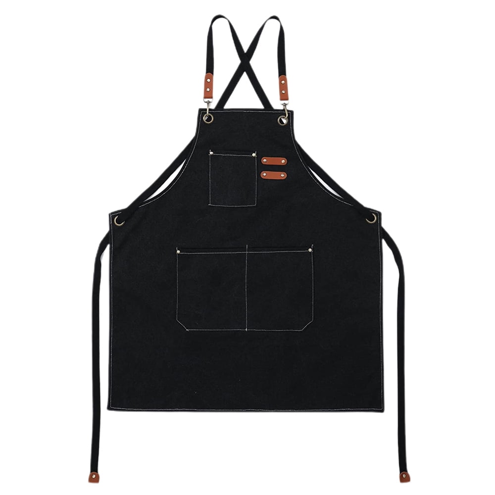 Chef's Apron with large pocket cotton canvas cross back Heavy Duty adjustable work apron grey
