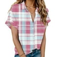 thumbnail image 2 of Womens Plaid Shirts Short Sleeve Button Down Shirt Casual Basic Tops Plus Size Tunic T Shirt, 2 of 5
