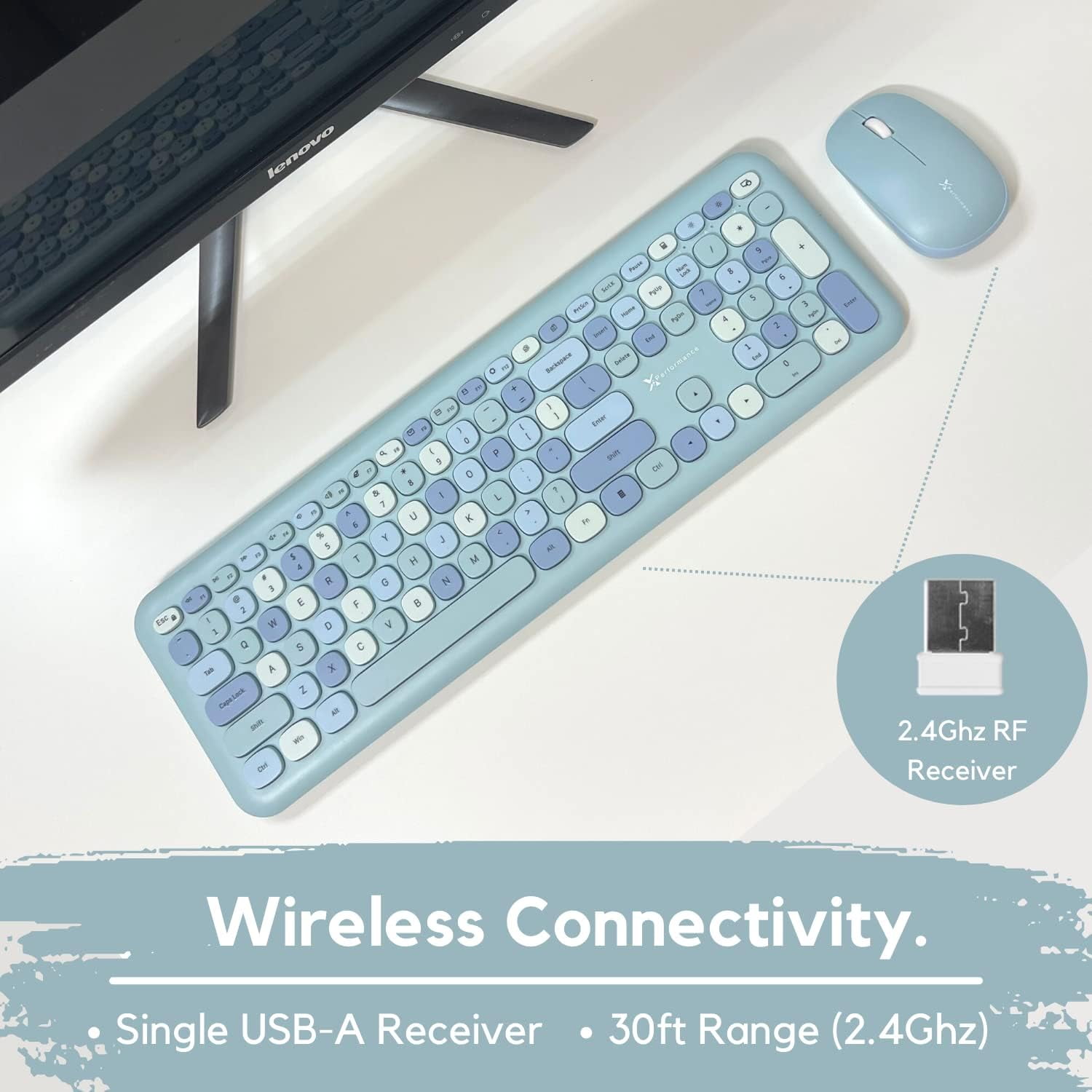 X9 Performance Cute Keyboard and Mouse Combo - Transform Your Space with a Colorful Blue Wireless Keyboard and Mouse Retro Set (110 Keys and 18 Shortcuts) - Aesthetic Keyboard for PC Computer, Laptop