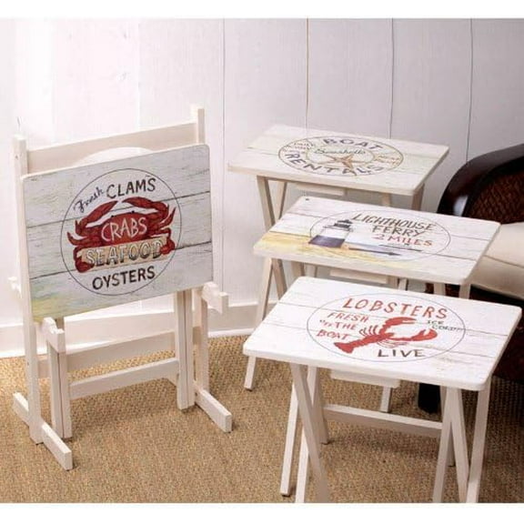 Nautical TV Trays Table | Set of 4 | Rectangular Folding  Trays | Easy Storage Decorative Portabe Serving Tables for Home Activities, TV Tray Set with Stand