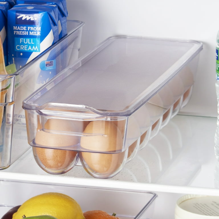 Egg Storage Container for Refrigerator, Vtopmart 2 Pack Egg Holder, Stackable Tray Holds 14 Eggs, Size: 13.5 x 4.3 x 3, Clear