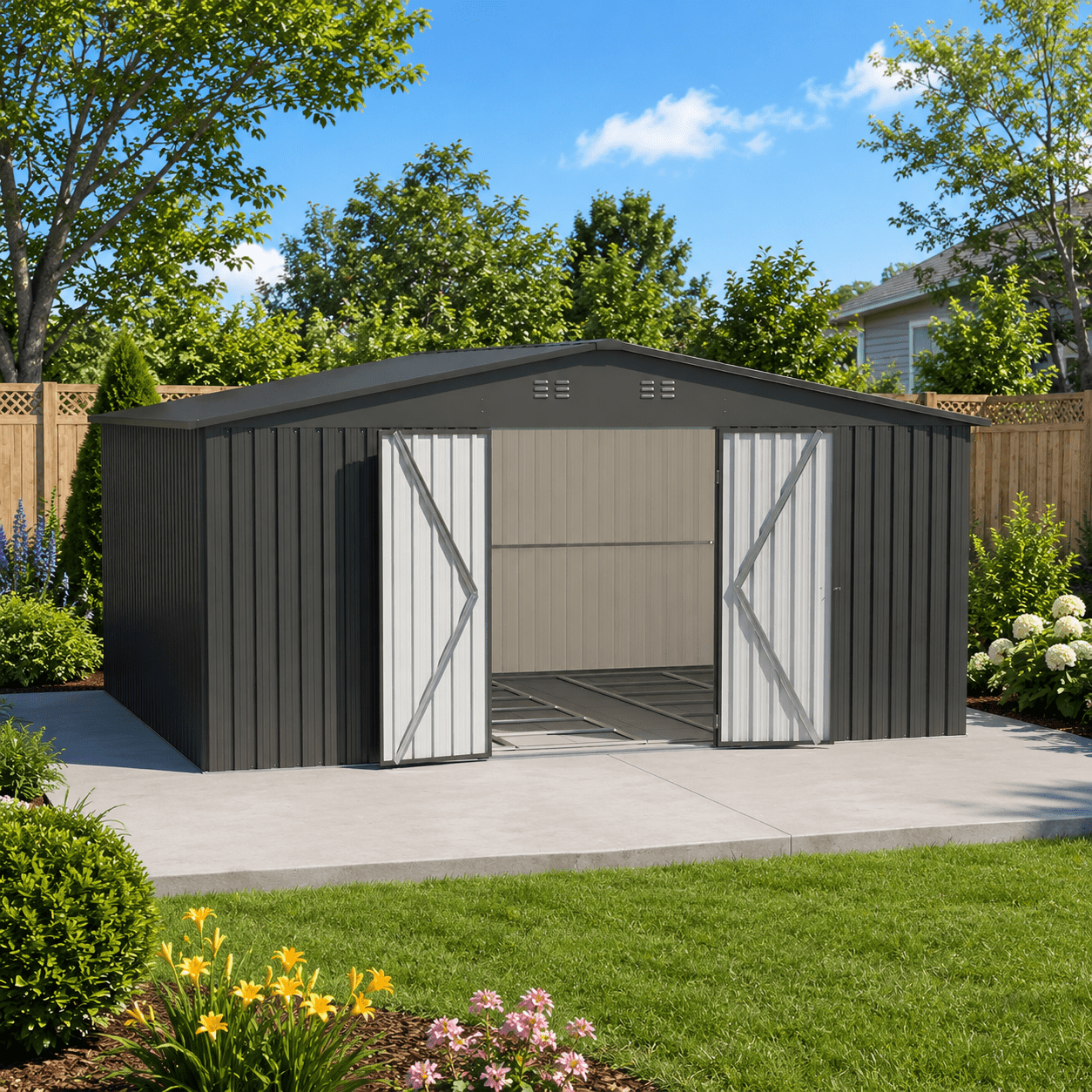 LZBEITEM 12'x14' Outdoor Metal Shed with Floor Frame kit , Updated