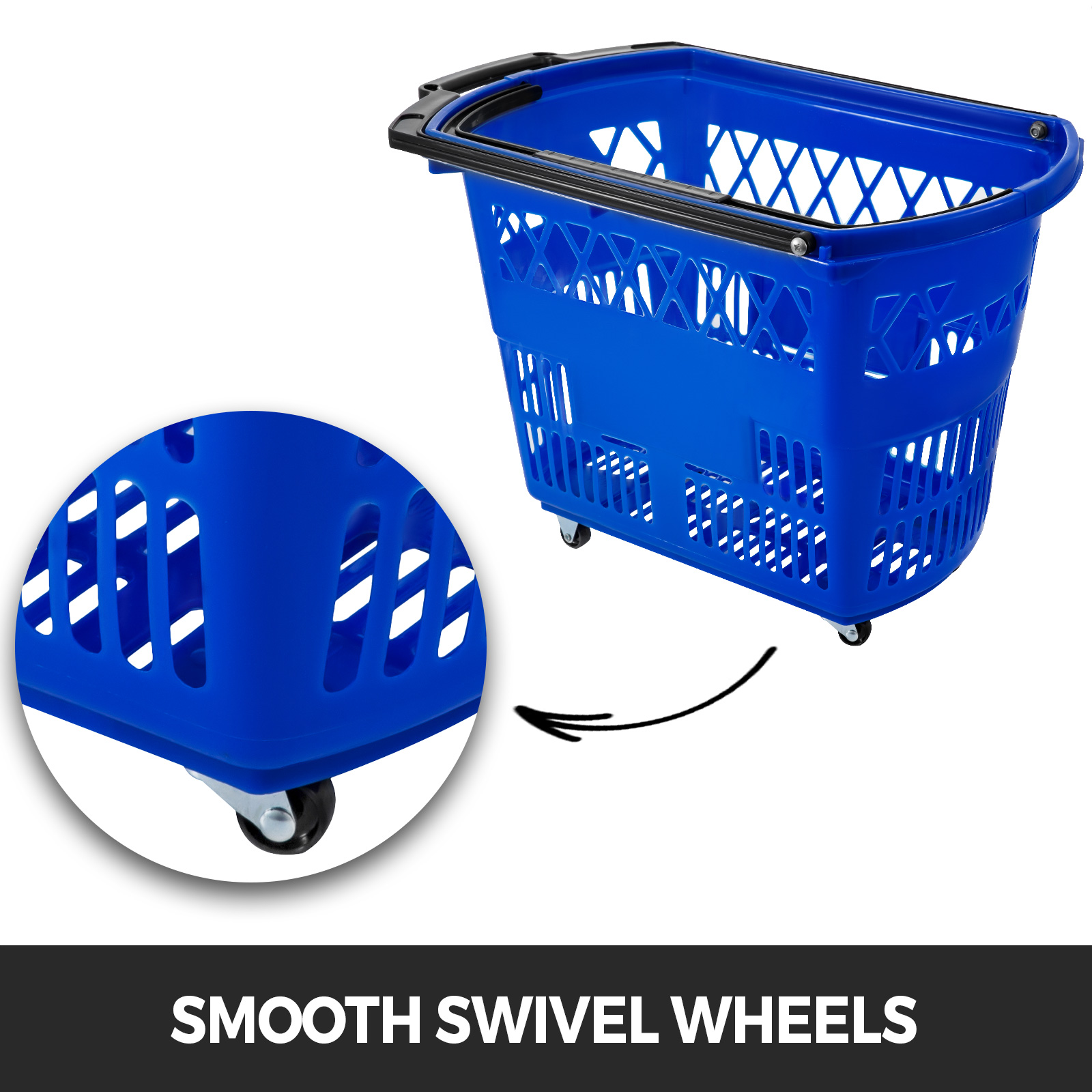 Vevor 3pcs Shopping Carts Blue Shopping Baskets With Handles Plastic Rolling Shopping Basket With Wheels Portable Shopping Basket Set For Retail Store Walmart Com