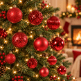 thumbnail image 2 of 48Pcs Christmas Tree Bauble Ornaments Set, Red Shatterproof Hanging Balls, 1.57in & 2.36in Xmas Tree Decor, Holiday Party Home Indoor Decor, 2 of 7