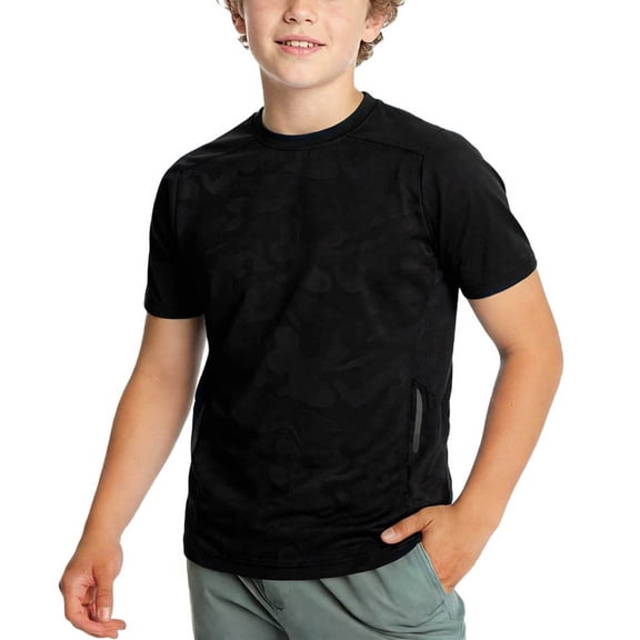 MGDXOX Kids Short Sleeve Crew Neck Sport T Shirt Raglan Sleeves Quick Dry Stretch Fabric Spring Summer Outdoor Running Training Casual Wear Black 7-8Years