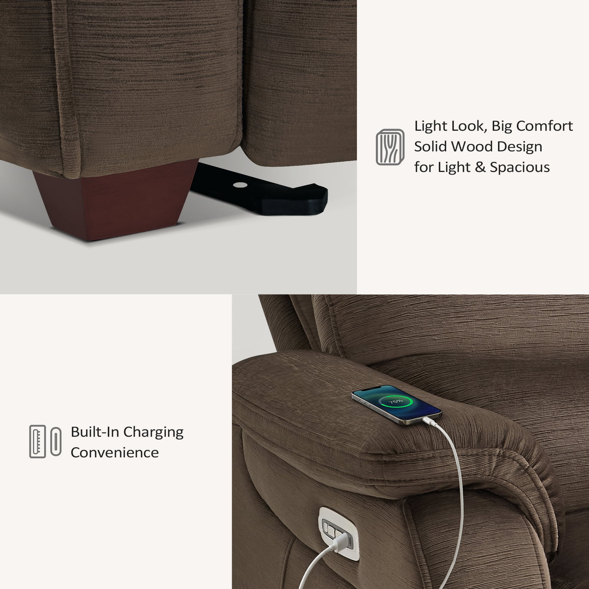 MCombo Zero Wall Hugger Power Recliner Loveseat for Living Room, RVs, Small Spaces, Fabric, Coffee