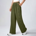 thumbnail image 5 of Bloomae Womens Wide Leg Linen Pants Summer Casual Button Decor Baggy Elastic High Waisted Palazzo Beach Vacation Slacks Trousers with Pockets Army Green S, 5 of 8