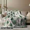 thumbnail image 5 of 1 Piece Soft Touch Christmas Tree Floral Print Flannel Blanket - Green Pine Trees and Pink Flowers Pattern - All-Season Sofa Bed Decorative Throw Blanket, 5 of 8