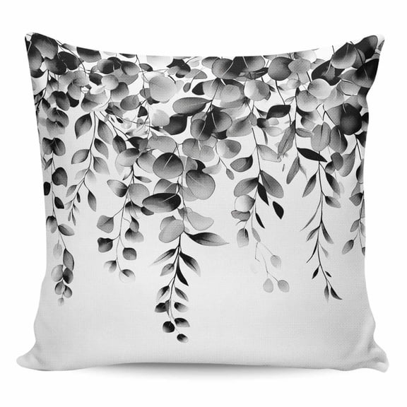 Throw Pillow Covers 20x20 Inch, Grey Eucalyptus Decorative Pillow Cases for Couch Sofa Bed, Gradient Retro Watercolor Leaves Cotton Linen Square Home Decor Pillowcases with Hidden Zipper