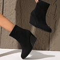 thumbnail image 4 of Mepaouo Women's Wedge Boots Suede Embroidery Sock Slip on Ankle Dress Booties with Low Wedges, 4 of 8