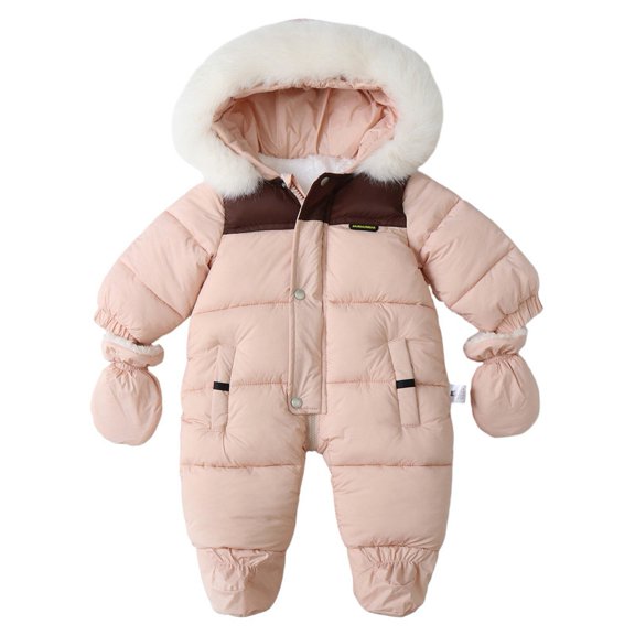 GYRATEDREAM Baby Winter Warm Puffer Solid Zipper Romper Hooded Snowsuit with Mittens 3-18 Months