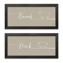 Gango Home Decor Contemporary Underlined Farm I & II Greige by Veronique Charron (Ready to Hang); Two 18x8in Black Framed Prints