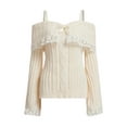 thumbnail image 2 of Wangsaura Women's Off Shoulder Lace Trim Sweater Kawaii Long Sleeve Ruffle Cable Knit Shirt Pullover Sweatshirt Sweaters Tops, 2 of 6