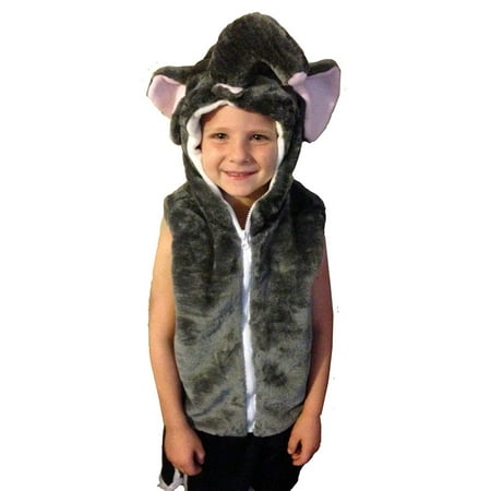 Fashion Vest with Animal Hoodie for Kids - Dress Up Costume - Pretend Play (Medium, Elephant)