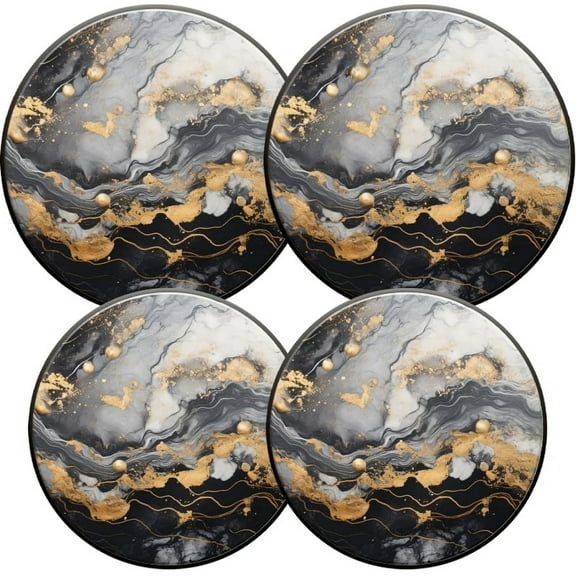 Electric Stove Burner Covers, Set of 4, Round Burner Cover,8 and 10 Inch,Black And White Marble with Gold Accents