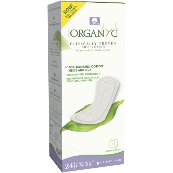 Organyc Protège-Slips en Coton Biologique Certifié à 100 % pour Femmes à Peau Sensible, Flux Léger (Plat), 24 Unités