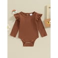 thumbnail image 3 of Musuos Baby Girls Spring Fall Basic Rompers 0-24 Months Long Sleeve Crew Neck Solid Color Ruffle Ribbed Bodysuit, 3 of 10