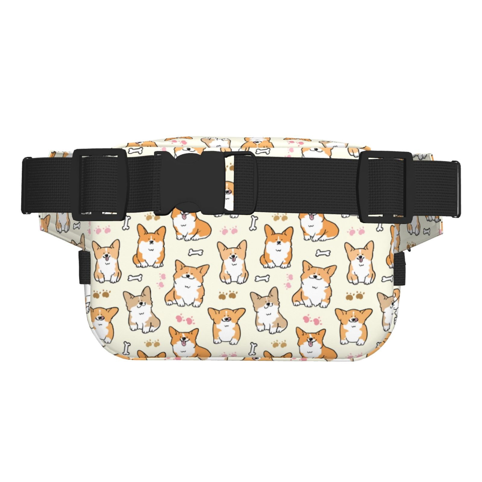 Picia Cartoon Corgi Print Square Double-Layer Waist Bag Mini Adjustable Waist Belt Bag Exercise Running Travel Hiking