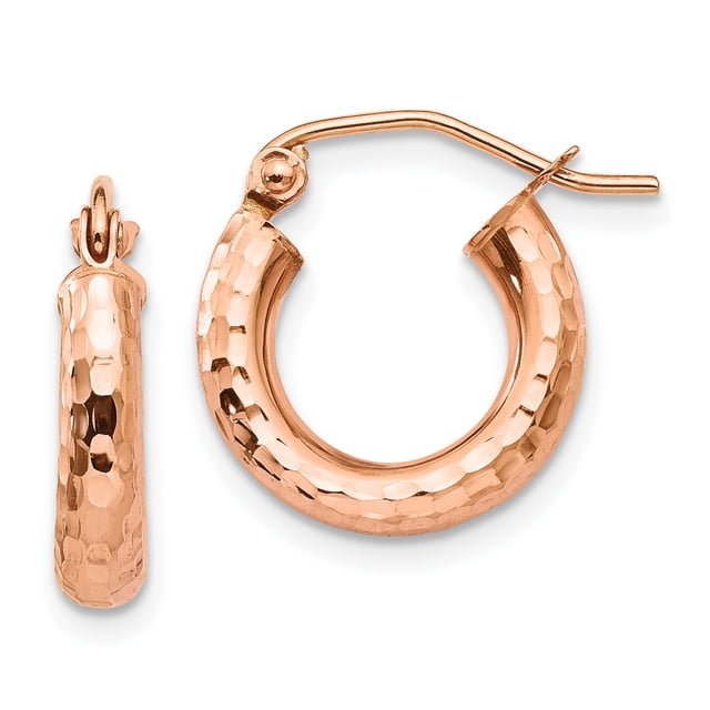 14k Rose Gold Small Tube Hoop Earrings Round Classic Oval