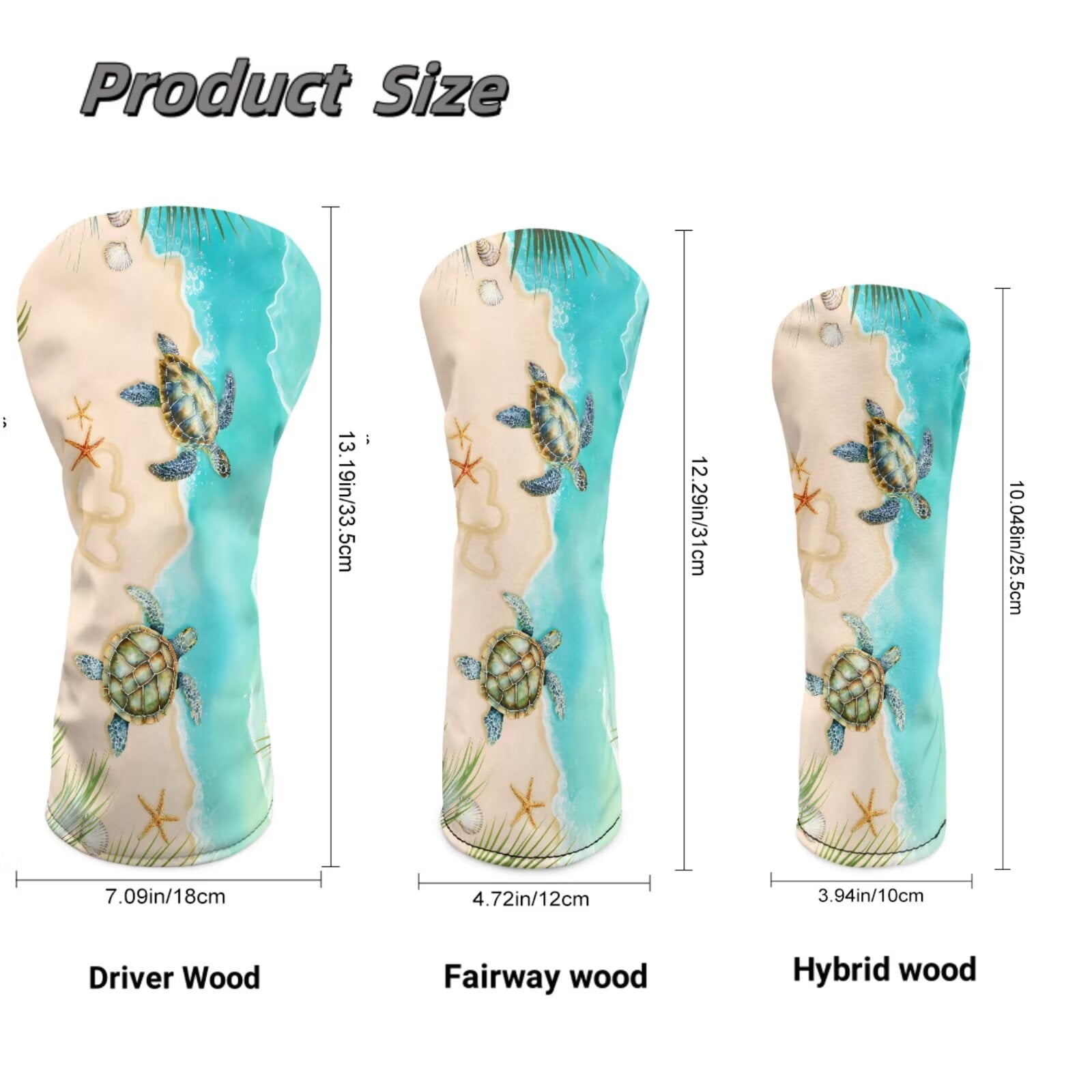 Uorisanigo Golf Club Head Covers Set of 3 - Waterproof PU Leather Beach Turtle Golf Club Headcovers Premium Lightweight Golfs Head Cover with Anti-Scratch Protection for Men & Women