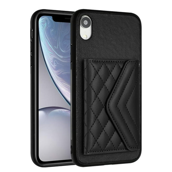 for iPhone XR Slim Case with Card Holders and Strap for Women, iPhone XR Phone Case Wallet PU Leather Kickstand RFID Blocking Flip Shockproof Wallet Case - Black