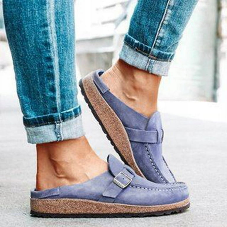 Women s Retro Single Shoes Baotou Outwear Belt Buckle Half Drag