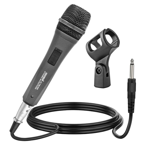 Microphone Dynamic Vocal Handheld Mic Cardioid Unidirectional Microfono w On Off Switch   XLR Audio Cable for Singing Karaoke Public Speaking & Parties -Black