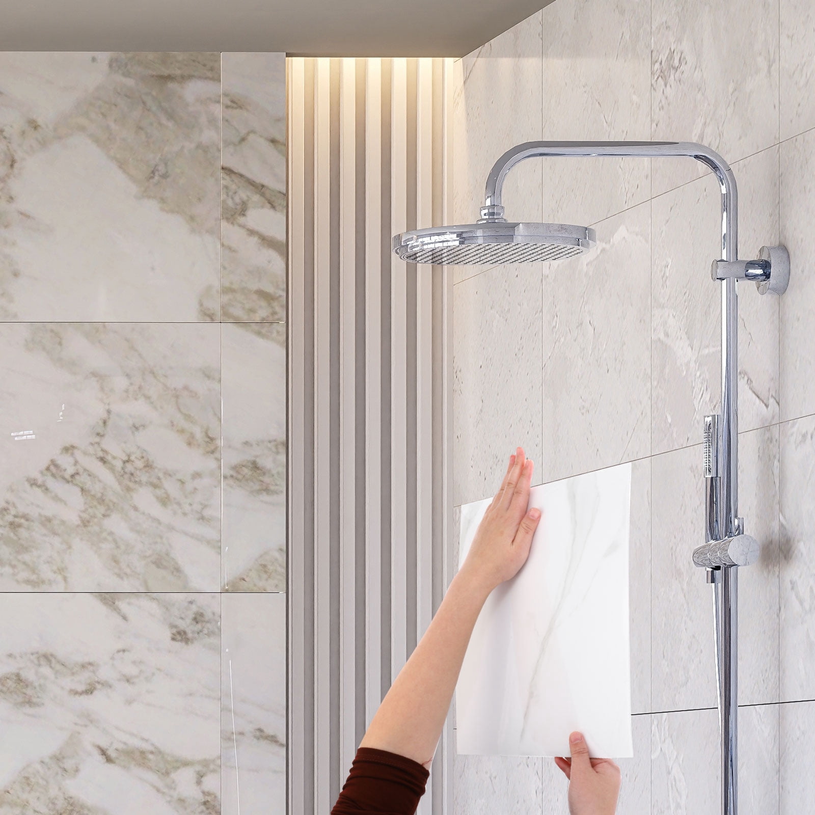 Uxcell 10Pcs Peel and Stick Marble Tiles, Waterproof Wall Panel Backsplash, 12"x12" Peel and Stick Shower Tiles for Bathroom, Classic White Design
