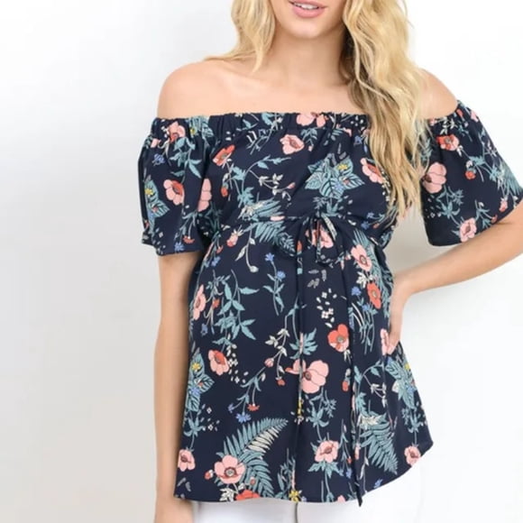 LNGOOR New Womens Clothing Plus Size Tees For Pregnant Women‘s Short Sleeve Tops Breastfeeding Off Shoulder Floral T-shirt Maternity