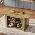 thumbnail image 2 of Finmind Kitchen Island with Storage, 63 Inch Island Table with Extra Large Worktop, Farmhouse Counter Height Bar Table,  Oak, 2 of 11